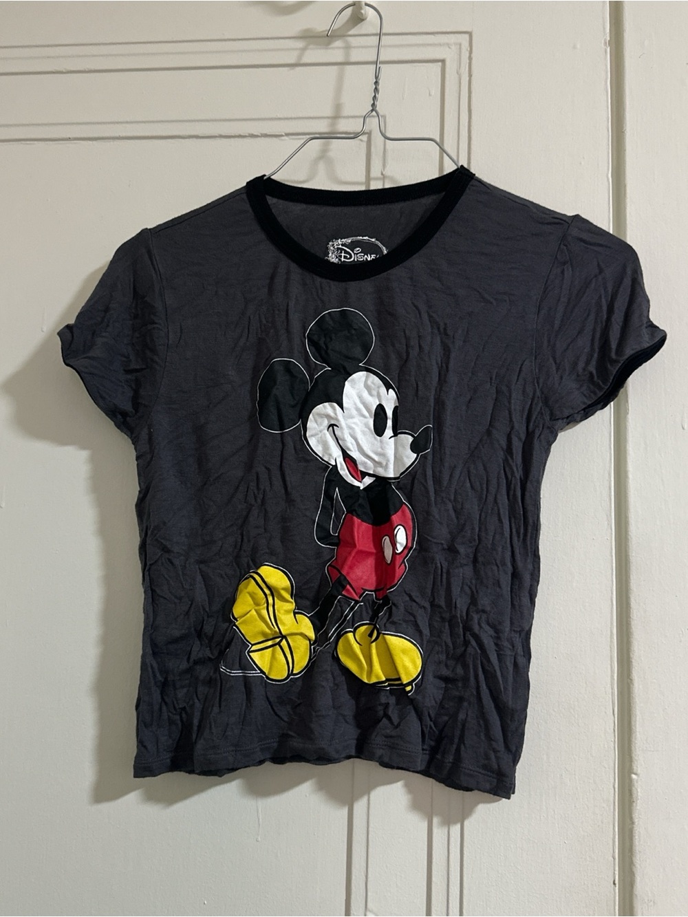 Disney Black Crop Tee with Red & Yellow Mickey Graphic